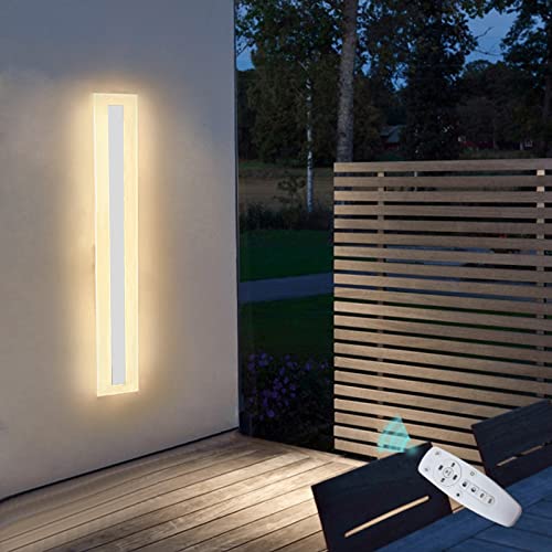 VOMI LED Aussenleuchten Wand Lang Schmal Wandleuchte Dimmbar mit Fernbedienung Weiß Wandlampe Innen Außen IP65 Lichtleiste Metall Badezimmer Schlafzimmer Wohnzimmer Treppen Gärten Terrassen Flur,60cm von VOMI