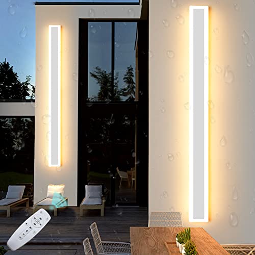 VOMI LED Aussenleuchten Wand Lang Schmal Wandleuchte Dimmbar mit Fernbedienung Weiß Wandlampe Innen Außen IP65 Lichtleiste Metall Badezimmer Schlafzimmer Wohnzimmer Treppen Gärten Terrassen Flur,150cm von VOMI