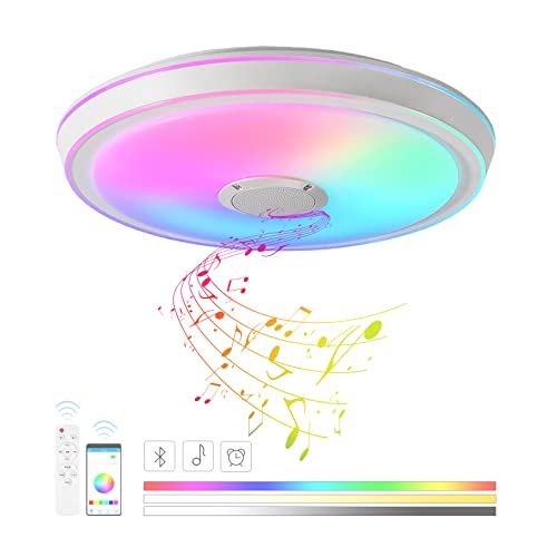 VOMI Deckenleuchte mit Bluetooth Lautsprecher 50cm RGB Musik Deckenlampe mit Fernbedienung App-Steuerung Dimmbar Farbwechsel LED Lampe Decke Modern Schlafzimmer Wohnzimmer Kinderzimmer von VOMI