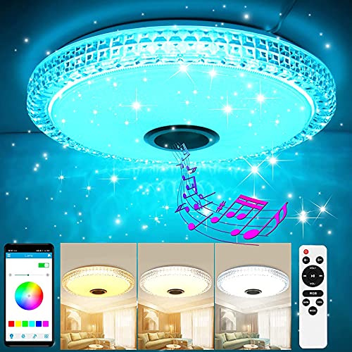 VOMI LED Deckenleuchte mit Bluetooth Lautsprecher, Dimmbar Deckenlampe RGB Farbwechsel mit Fernbedienung und APP-Steuerung 72W 3000-6500K für Schlafzimmer Küche Kinderzimmer Wohnzimmer 40cm von VOMI