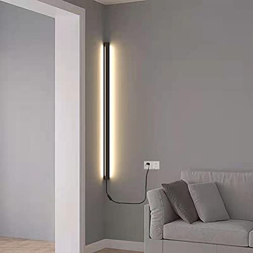 VOMI LED Eck Wandleuchte mit Stecker Innen Moderne Minimalistische Aluminium Wandlampen mit 1.2m Netzkabel und Schalter Zuhause Dekoration Langem Wandleuchter Schwarz 3000K für Flur Treppe,100cm 20w von VOMI