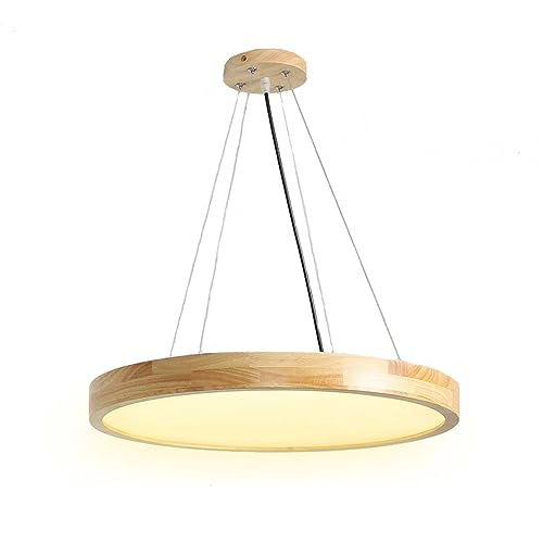 VOMI LED Pendelleuchte Esszimmer aus Holz Hängelampe Höhenverstellbar, 24W Pendellampe Rund 40cm Rustikale Hängeleuchte mit 3 Farbtemperaturen Einstellbar von VOMI