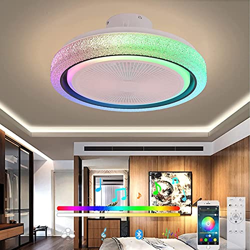 VOMI LED RGB Deckenleuchte mit Ventilator und Lautsprecher Bluetooth Musik Home Deckenventilator Beleuchtung Fernbedienung Leise Dimmbar Deckenlampe Leise Fan Wohnzimmer Schlafzimmer Kinderzimmer von VOMI