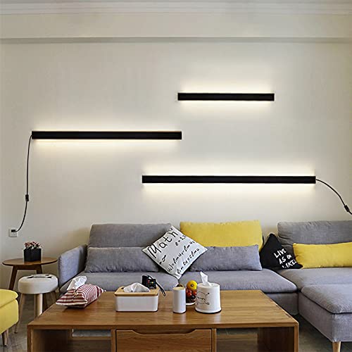 VOMI LED Wandleuchte mit Stecker und Schalter, Modern Einfachheit Aluminium Dimmbar Wandlampe mit Kabel, Innen Nachttischlampe 3000-6000K für Wohnzimmer Schlafzimmer Bettseite Wandlicht,60cm 19w von VOMI