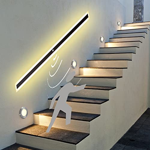 VOMI Lampe Wand Schwarz LED Wandleuchte Innen/Aussen mit Bewegungsmelder IP65 Spiegelleuchte Warmes Licht Lang Wandlampe Außen-Leuchte Wandbeleuchtung Lichtleiste Treppen Gärten Terrassen Flur,150cm von VOMI