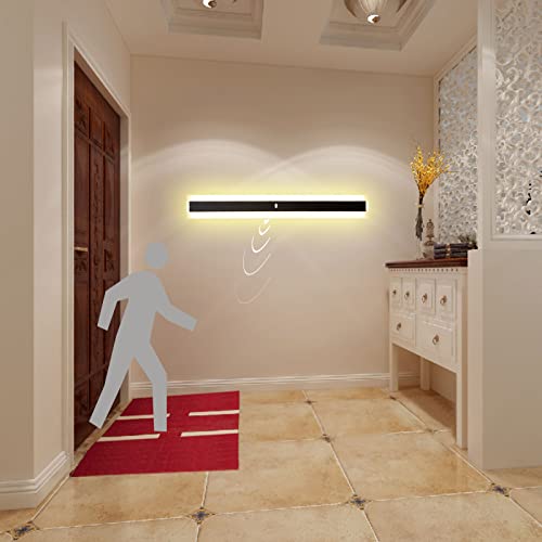 VOMI Lampe Wand Schwarz LED Wandleuchte Innen/Aussen mit Bewegungsmelder IP65 Spiegelleuchte Warmes Licht Lang Wandlampe Außen-Leuchte Wandbeleuchtung Lichtleiste Treppen Gärten Terrassen Flur,30cm von VOMI