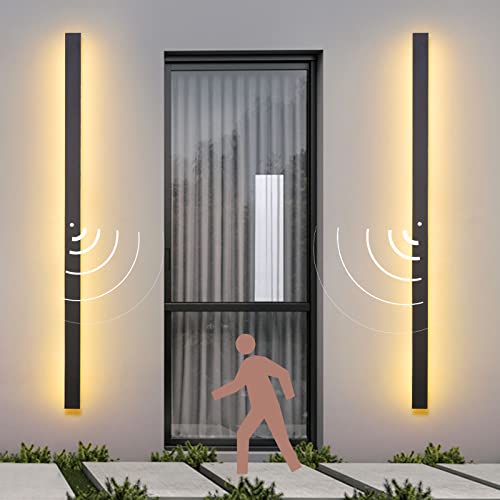VOMI Langlich Aussen/Innen Wandleuchte mit Bewegungsmelder LED Warmweiß Moderne Flach Wandlampe Lang Schmal Up Down Wasserdicht IP65 Lichtleiste Wandbeleuchtung Flur Treppe Gärten 3000K, 150cm von VOMI