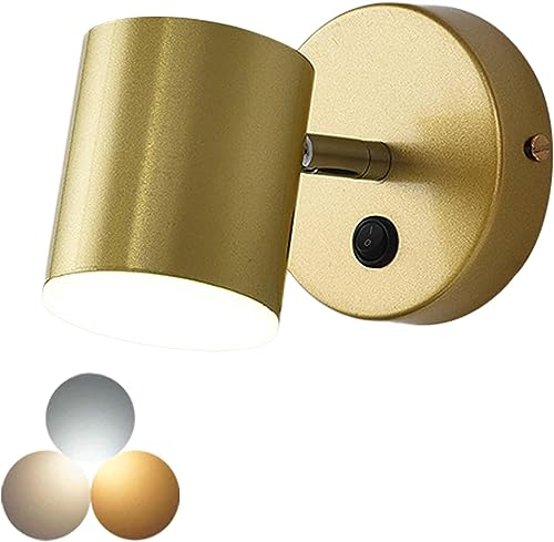 VOMI Nachttischlampe Wandleuchte Innen Leselicht Dimmbar Wandlampe mit Schalter 350° Drehbare LED Schlafzimmer Metall Modern Wandstrahler für Wohnzimmer Studierzimmer Wohnzimmer,Gold von VOMI