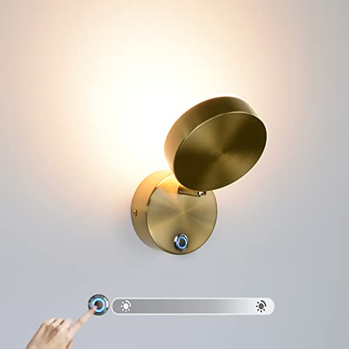 VOMI Schwenkbar Wandlampe Innen Mit Touch Schalter Gold Wandleuchte LED Helligkeit Dimmbar Schlafzimmer Lampe Wand Leselampe Bett Drehbar Beleuchtung Wohnzimmer Spiegel Hotel Warmweißes 3000K von VOMI