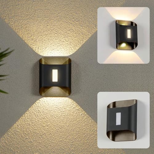 VOMI Up and Down Leuchten Aussen LED 7W Außenlampe Wand IP65 Wasserdicht Wandleuchte Außen Aluminium Schwarz Aussenlampe 3000K Warmweiß Ausenbeleutung Hauswand Veranda Eingang Terrasse von VOMI