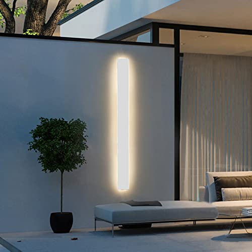 VOMI Wandlicht Außen Wandleuchte Weiß Innen LED Langlich Edelstahl Warmweiß Wasserdicht IP65 Treppe Wandlampe Lang Schmal Modern Up Down Indirekt Lampen Flur Schlafzimmer Wohnzimmer Bad Korridor,60cm von VOMI