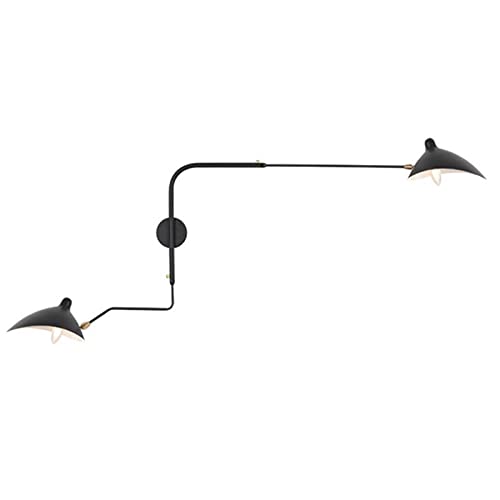 Vintage Industrie Lampe Schwenkarm Wandlampe Einstellbar & Ausziehbar Langer Arm Wandleuchte Innen, 2-Flammig, Metall Lampenschirm Nachttischlampe E27 Fassung Schwarz Retro Wandbeleuchtung, 150cm+95cm von VOMI