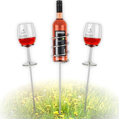 VON STEINEICH® Original Weinständer [Starter-Set] Edelstahl Flaschen- und Glashalter | Weingenuss für überall | Das Gadget beim Picknick am Strand im Garten und beim Camping (Starter-Set) von VON STEINEICH