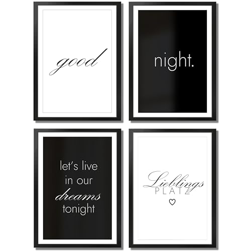 VON STEINEICH® Schlafzimmer Deko Bilder [schwarz weiß] Moderne Wandbilder in DIN A4 - Traumhafte Wand Deko passend zu Aesthetic Deko & Boho Wanddeko (4er Posterset ohne Bilderrahmen) von VON STEINEICH