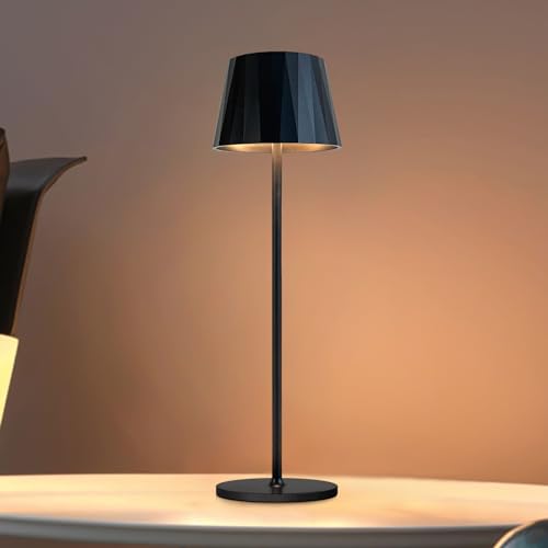 Moderne LED Wiederaufladbare Tischleuchte Akku Tischlampe 5200mAh Dimmbare Schreibtischlampe, Kabelloses Wasserdichtes Nachtlicht für Schlafzimmer Camping Restaurant Bar (Schwarz, 3000K, Warmweiß) von VONCI