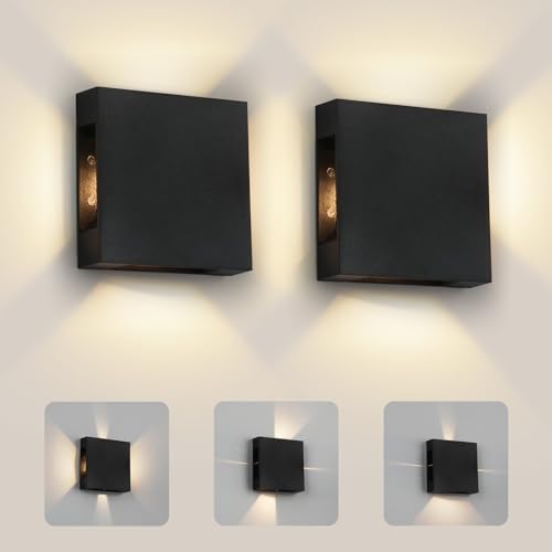 VONCI 4W LED Außen Innen Wandleuchte IP65 Wasserdichte Wandlampe Moderne Schwarz Einstellbar Abstrahlwinkel Wandbeleuchtung für Garten Hof Wohnzimmer Schlafzimmer Flur Treppe (Warmweiß 3000K, 2 Pack) von VONCI