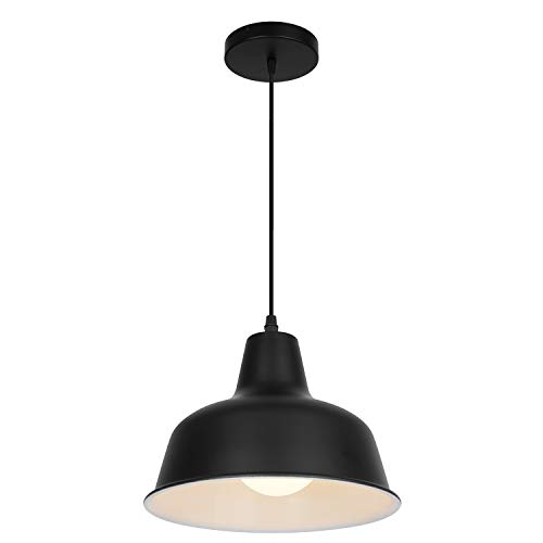 VONCI Schwarz Industrielle Hänge Pendelleuchte E27 1-Licht Vintage Bauernhaus Ø25cm Hängelampe Pendellampe Deckenleuchten für Kücheninsel Esszimmer Schlafzimmer Foyer Eingang (1-Pack) von VONCI