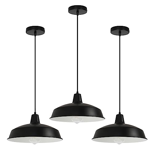 VONCI Moderne Matte Schwarze Metall Scheune 1-Licht E27 Pendelleuchten Vintage Gewölbte Kuppel Ø30cm Hängelampe Beleuchtung für Kücheninsel Esszimmer Schlafzimmer Bauernhaus Flur Bar (3 Pack) von VONCI