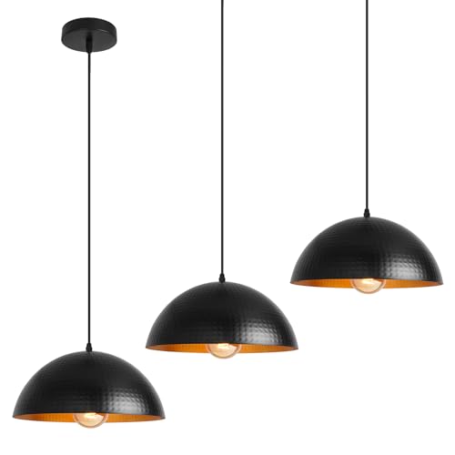 VONCI Moderne Schwarz und Gold Messing Ø30cm Kuppel Pendelleuchten Industrielle Gehämmert Metall E27 1-Licht Scheune Hängelampe Deckenleuchten für Kücheninsel Wohnzimmer Schlafzimmer Foyer (3 Pack) von VONCI