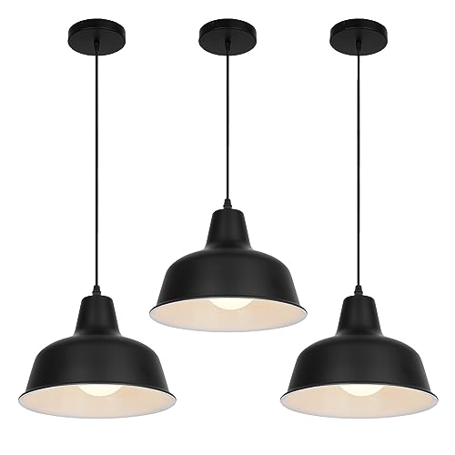 VONCI Schwarz Industrielle Ø25cm Hängeleuchte Vintage Metall Pendelleuchte 1-Licht E27 Domed Barn Lampenschirm Hängelampe für Scheune Küche Insel Esszimmer Wohnzimmer Restaurant Bar Eingang (3 Pack) von VONCI