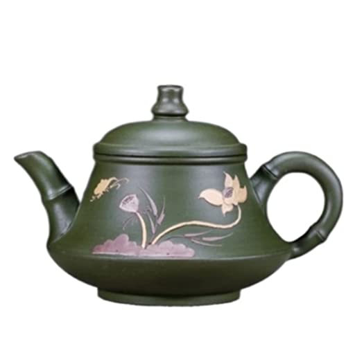 Teekessel Japanische Teekanne 250ML Teekanne Lotus Teekanne Handbemalte Grüne Tonblumen-Teekannen Teekanne Gusseisen von VONGAZ