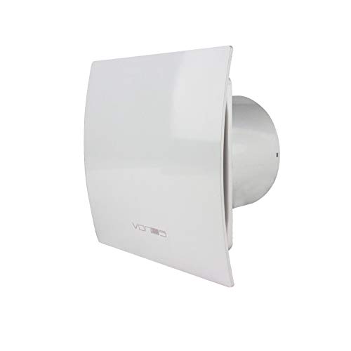 VONLIS Badlüfter Ventilator Lüfter Badezimmer WC Be- Entlüftung Abluft Ø 100 mm weiß Feuchtigkeitssensor gebogen von VONLIS