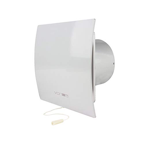 VONLIS Badlüfter Ventilator Lüfter Badezimmer WC Be- Entlüftung Abluft Ø 100 mm weiß Zugschalter gebogen von VONLIS