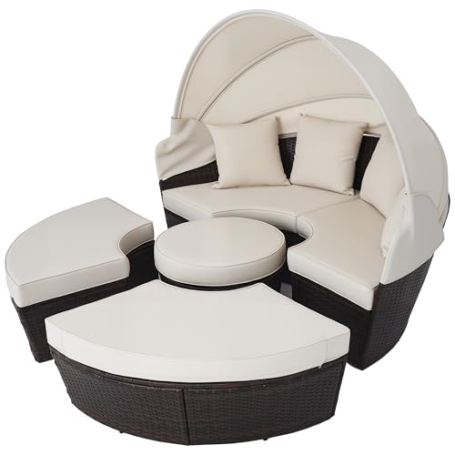 VONLUCE 5-teilige Sonneninsel Outdoor mit Faltbarem Sonnendach Sonnenliege Rattanmöbel inkl. Kissen und Auflagen Gartenliege Polyrattan-Lounge Sunbed Gartenmuschel Gartenmöbel VONLUCE 5-teilige Sonneninsel Outdoor mit Faltbarem Sonnendach Sonnenliege Rattanmöbel inkl. Kissen und Auflagen Gartenliege Polyrattan-Lounge Sunbed Gartenmuschel Gartenmöbel von VONLUCE