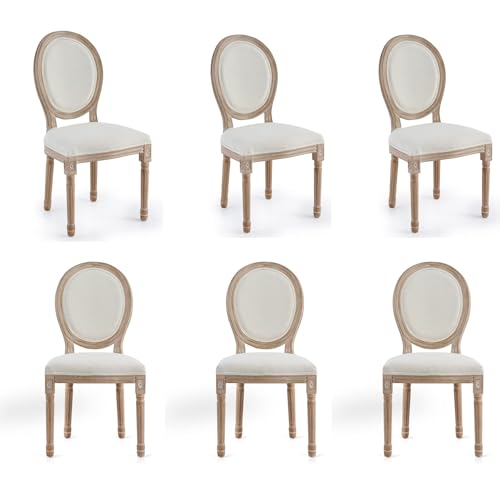 VONLUCE Esszimmerstuhl 6er-Set Polsterstuhl Wohnzimmerstuhl mit runden Rückenlehnen Vintage Küchenstuhl Französische Esszimmerstühle Massivholz Essstühle Gepolsterter Stuhl Beige von VONLUCE