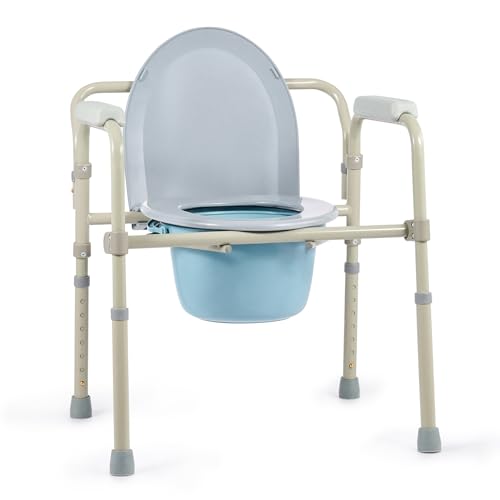 VONOYA Toilettenstuhl für Senioren 135kg Faltbar Nachtstuhl mit Armlehne Hygienischer Toilettenstuhl Toilettenhilfe WC Stuhl Höhenverstellbar Stuhl für Toilette mit herausnehmbarer Eimer von VONOYA
