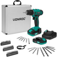Akku-Bohrschrauber 20V – 19 Drehmomentstufen + Bohrmodus – Inkl. 2x 2,0Ah Akku, Ladegerät und 46 Zubehörteilen im Premium-Koffer - Vonroc Akku-Bohrschrauber 20V – 19 Drehmomentstufen + Bohrmodus – Inkl. 2x 2,0Ah Akku, Ladegerät und 46 Zubehörteilen im Premium-Koffer - Vonroc von VONROC