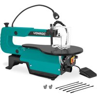 Vonroc - Dekupiersäge 120W – Inkl. 6 Sägeblätter – mit Fußpedal – LED-Arbeitslicht – Flexibles Blasrohr von VONROC