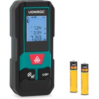 Laser-Entfernungsmesser – Reichweite 20 Meter – Kompaktes Format – Misst Entfernung, Fläche, Volumen – Pythagoras-Modus – Einstellbare Messreferenz – von VONROC