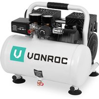 Leiser Luftkompressor – Ölfrei – 750 W – 1 PS – 128 l/min. - 6-Liter-Tank – 8 bar – 57,5 dB(A) – Weiß von VONROC