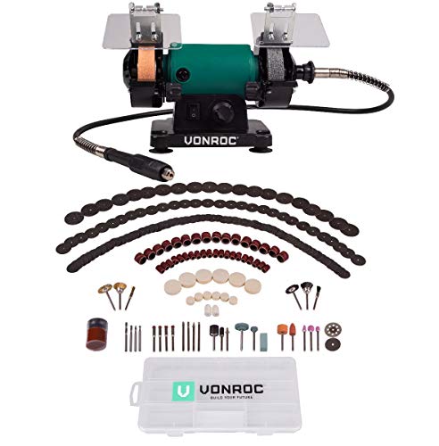 VONROC Doppelschleifer/Doppelschleifmaschine/Multifunktionswerkzeug 150W - 75mm mit flexibler Welle - Inkl. 192 Zubehörteile von VONROC