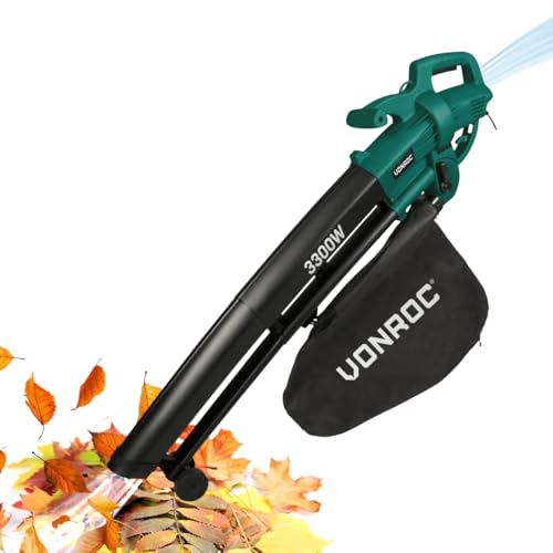 VONROC Laubsauger Elektro 3300W - Laubsammler 3 in 1 Funktion - Blasen 270km/h, Saugen, Zerkleinern - Inkl. 40l Sammelbeutel von VONROC