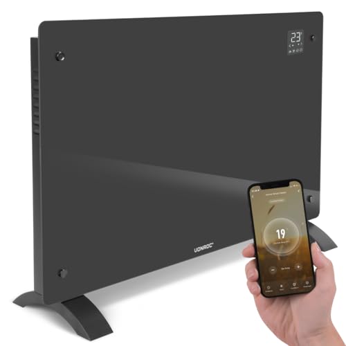 VONROC Elektroheizung, Konvektor-Heizung - Energiesparende elektrische Heizung bis 24m2 - Mobiler Heizkörper LED Anzeige, leise, 2 Stufen 1000W & 2000W, Manuelle/App Steuerung - grau von VONROC