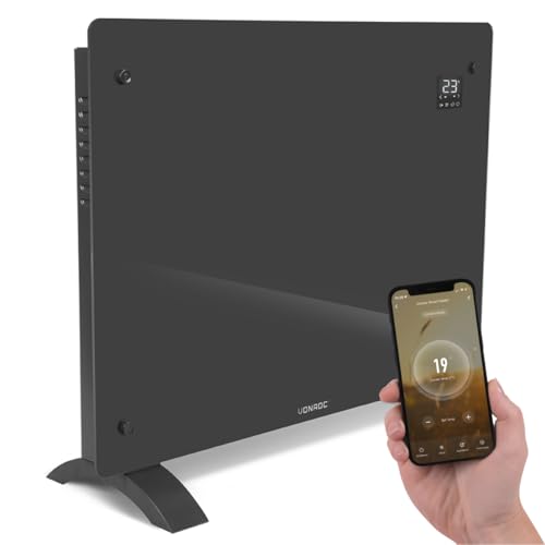VONROC Elektroheizung, Konvektor-Heizung - Energiesparende elektrische Heizung bis 24m2 - Mobiler Heizkörper LED Anzeige, leise, 2 Stufen 1000W & 2000W, Manuelle/App Steuerung - grau von VONROC