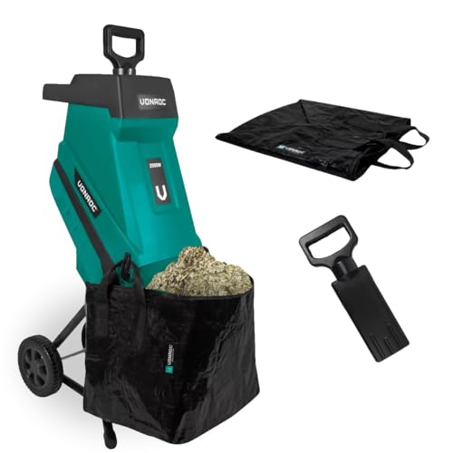 VONROC Gartenhäcksler elektrisch 2500W - Messerhäcksler für Äste bis zu Ø45mm - Leise & Robust - Häcksler Maschine für Gartenabfälle inkl 45L Auffangsack von VONROC