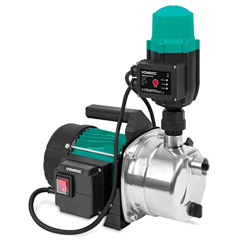VONROC Gartenpumpe selbstansaugend - Automatische Wasserpumpe 1000W, 3500l/h, 4,4bar - Hydrophorpumpe mit Druckschalter – Trockenlaufschutzmit - Zur Bewässerung des Gartens/Rasens von VONROC