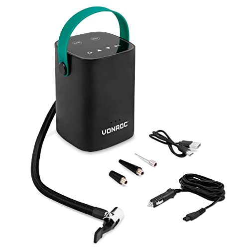 VONROC Kabelloser Mini-Kompressor 12V mit integriertem 2,0Ah-Akku - Digitales Display/Manometer von VONROC