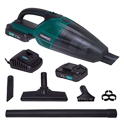 VONROC Kabelloser Staubsauger – 2 Akkus 2,0 Ah und Ladegerät 20 V Vpower – Staubbehälter 0,5 l – 3 Düsen und Verlängerung von 46 cm – Filter und Behälter abnehmbar und waschbar von VONROC