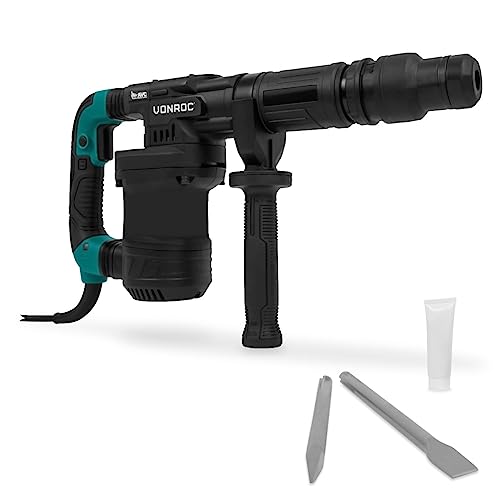 VONROC PRO Abbruchhammer 1200W – 6kg – Schlagkraft: 14 Joule – Schlaggeschwindigkeit: 3100 p/m – 5-Meter-Kabel - Inklusive Seitenhandgriff, Spitzmeißel, Flachmeißel und Schmiermittel VONROC PRO Abbruchhammer 1200W – 6kg – Schlagkraft: 14 Joule – Schlaggeschwindigkeit: 3100 p/m – 5-Meter-Kabel - Inklusive Seitenhandgriff, Spitzmeißel, Flachmeißel und Schmiermittel von VONROC
