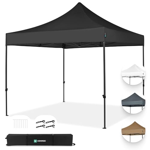 VONROC Pavillon 3x3m wasserdicht stabil - Partyzelt EasyUp System [3Min Aufbau] Popup Faltpavillon modular erweiterbar als Festival Zelt, Gartenpavillon von VONROC