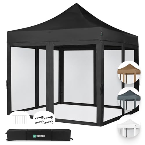 VONROC Pavillon 3x3m wasserdicht stabil - Partyzelt EasyUp System [3Min Aufbau] Popup Faltpavillon modular erweiterbar als Festival Zelt, Gartenpavillon von VONROC