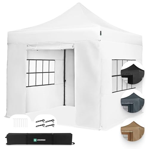 VONROC Pavillon 3x3m wasserdicht stabil - Partyzelt EasyUp System [3Min Aufbau] Popup Faltpavillon modular erweiterbar als Festival Zelt, Gartenpavillon von VONROC