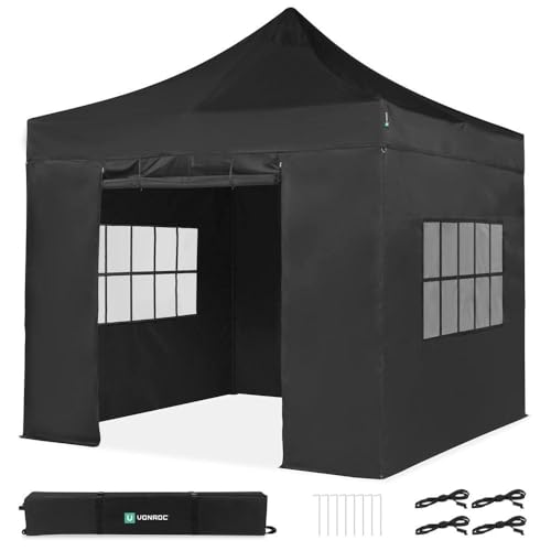 VONROC Pavillon 3x3m wasserdicht stabil - Partyzelt EasyUp System [3Min Aufbau] Popup Faltpavillon modular erweiterbar als Festival Zelt, Gartenpavillon von VONROC