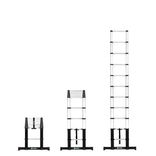 VONROC Profi Teleskopleiter 3,2m 2023, Leiter ausziehbar, Aluleiter klappbar - Ausziehbare Leiter aus Aluminium - Extra leicht, Anti-rutsch, Stabilisatoren und Softclose - EN 131-6 konform von VONROC