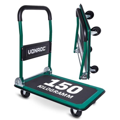 VONROC Transportwagen klappbar 150kg - Plattformwagen als Transporthilfe - Rollwagen mit Griff von VONROC