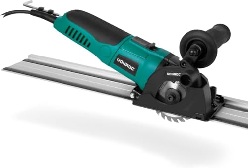 Vonroc Mini Kreissäge elektrisch [500W] - Mini Handkreissäge [Ø85mm] Variable Drehzahleinstellung | Mini Tauchsäge inklusive Führungsschiene und 3 Sägeblättern von VONROC